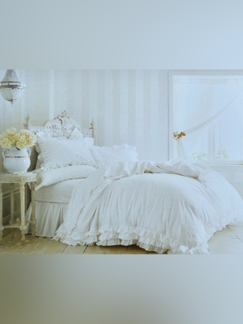 Simply Shabby Chic White Ruffled Eyelet Cotton Duvet Cover